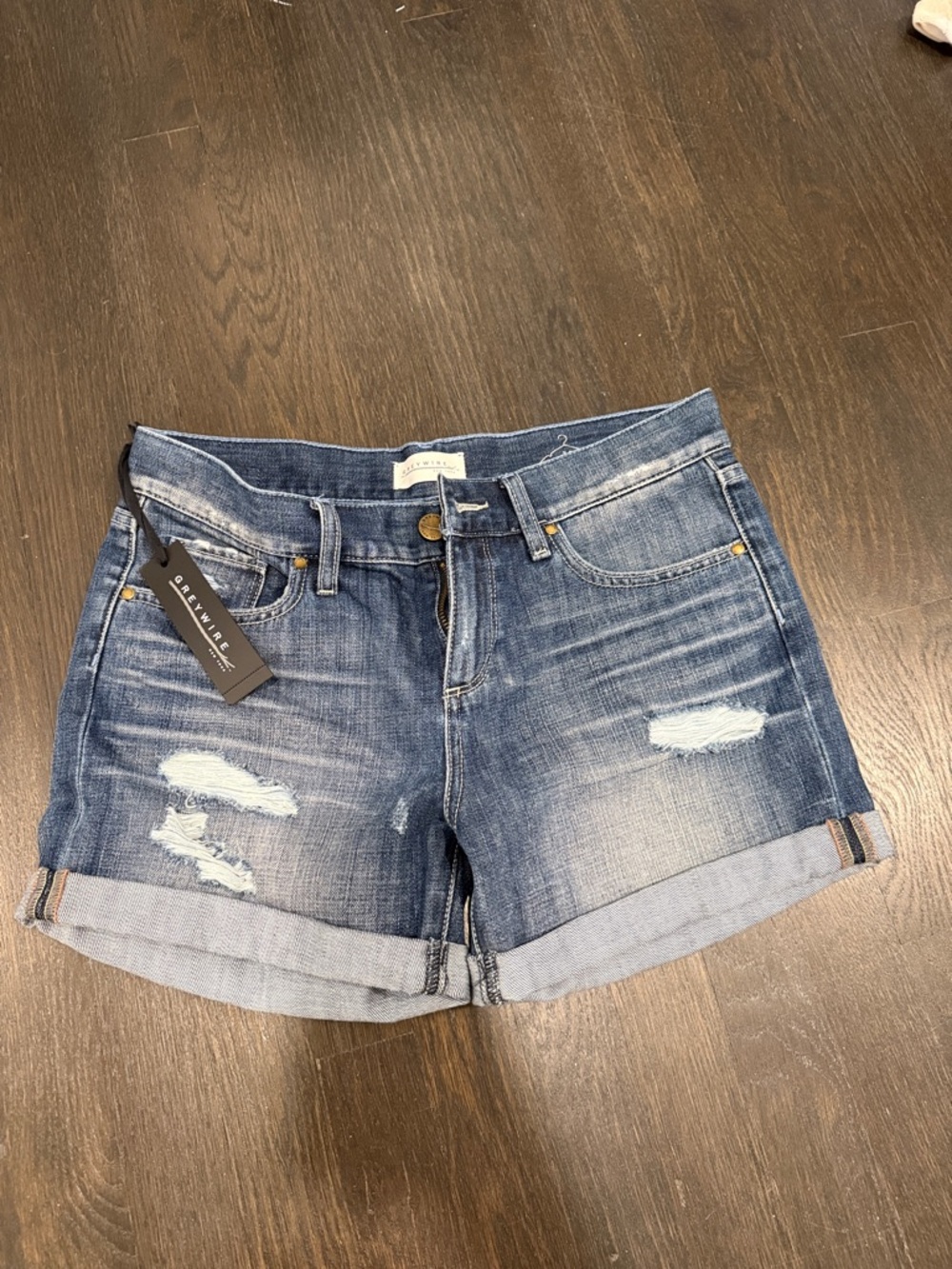 Eton Distressed Rolled Cuff Denim Shorts - Blue
